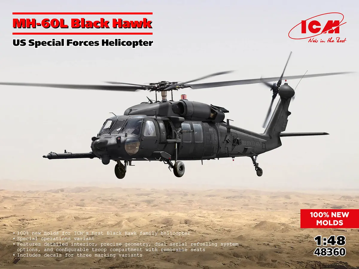 Icm 1/48 Mh-60L Black Hawk, Us Special Forces Helicopter (100% New Molds) 1