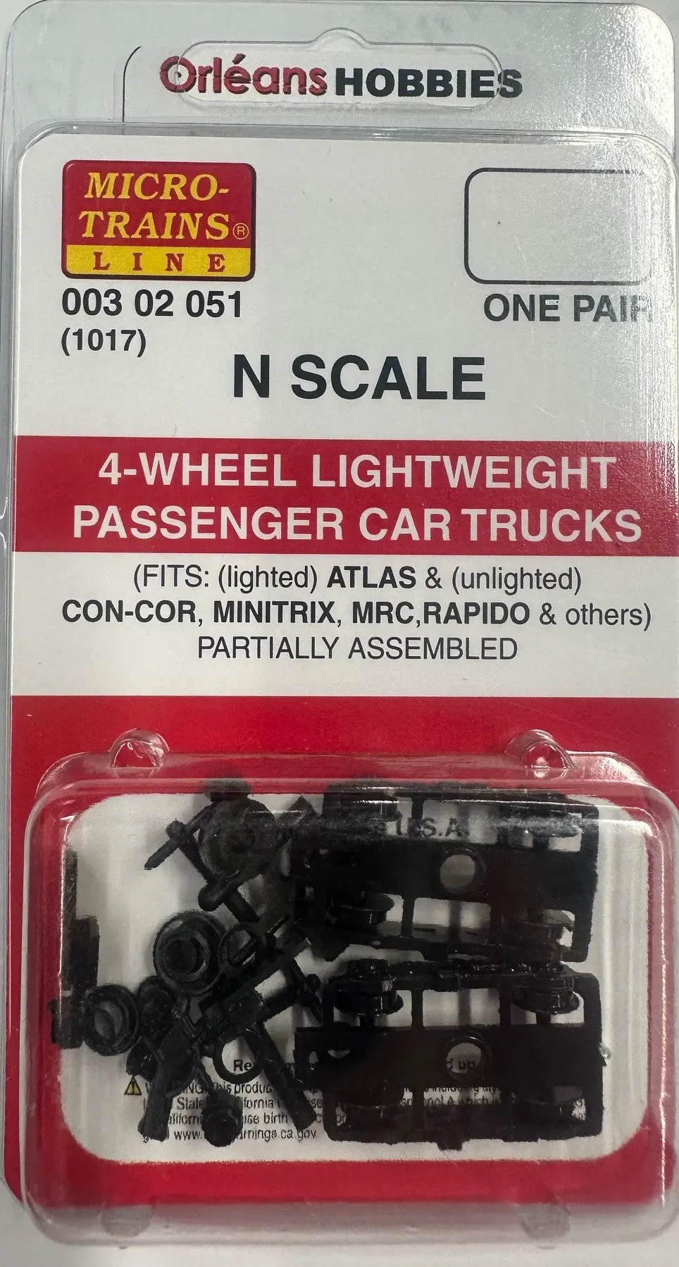 Micro Trains N 302051 Four-Wheel Passenger Car Trucks -- With Adjustable Length Couplers 1 Pair 1