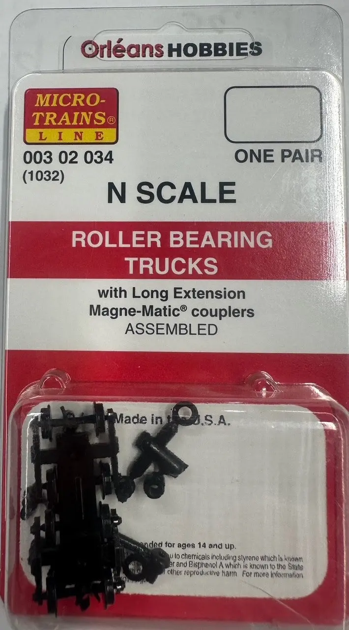Micro Trains N 302034 Roller-Bearing Trucks -- With Long Extended Couplers 1 Pair 1
