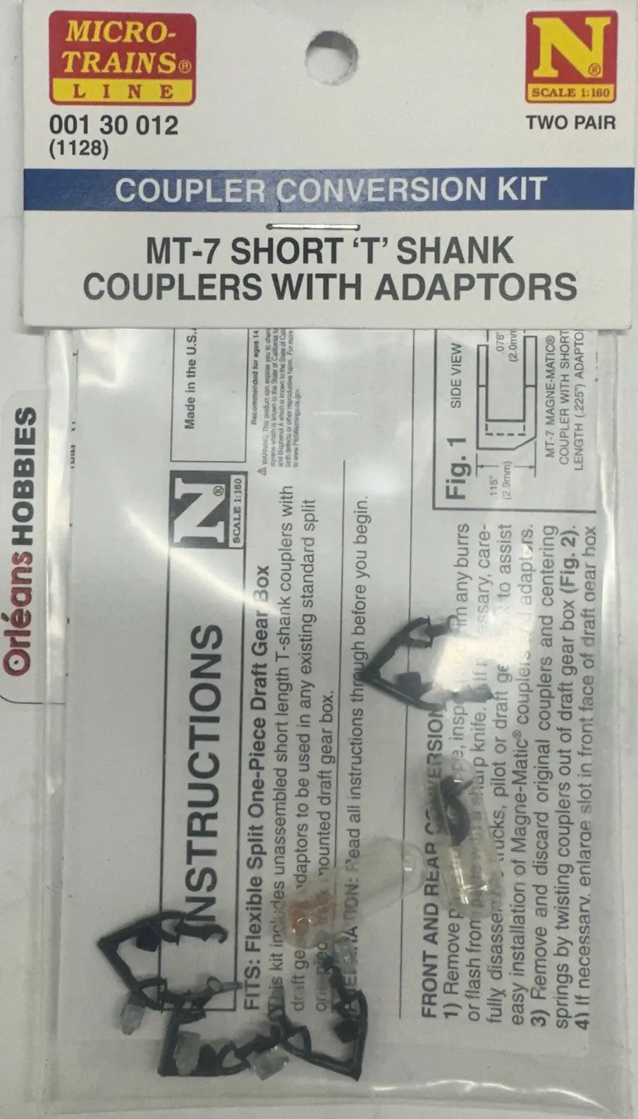 Micro Trains N 130012 Truck Mount Couplers -- "T" Shank .225" .57Cm (Short) 2 Pairs 1
