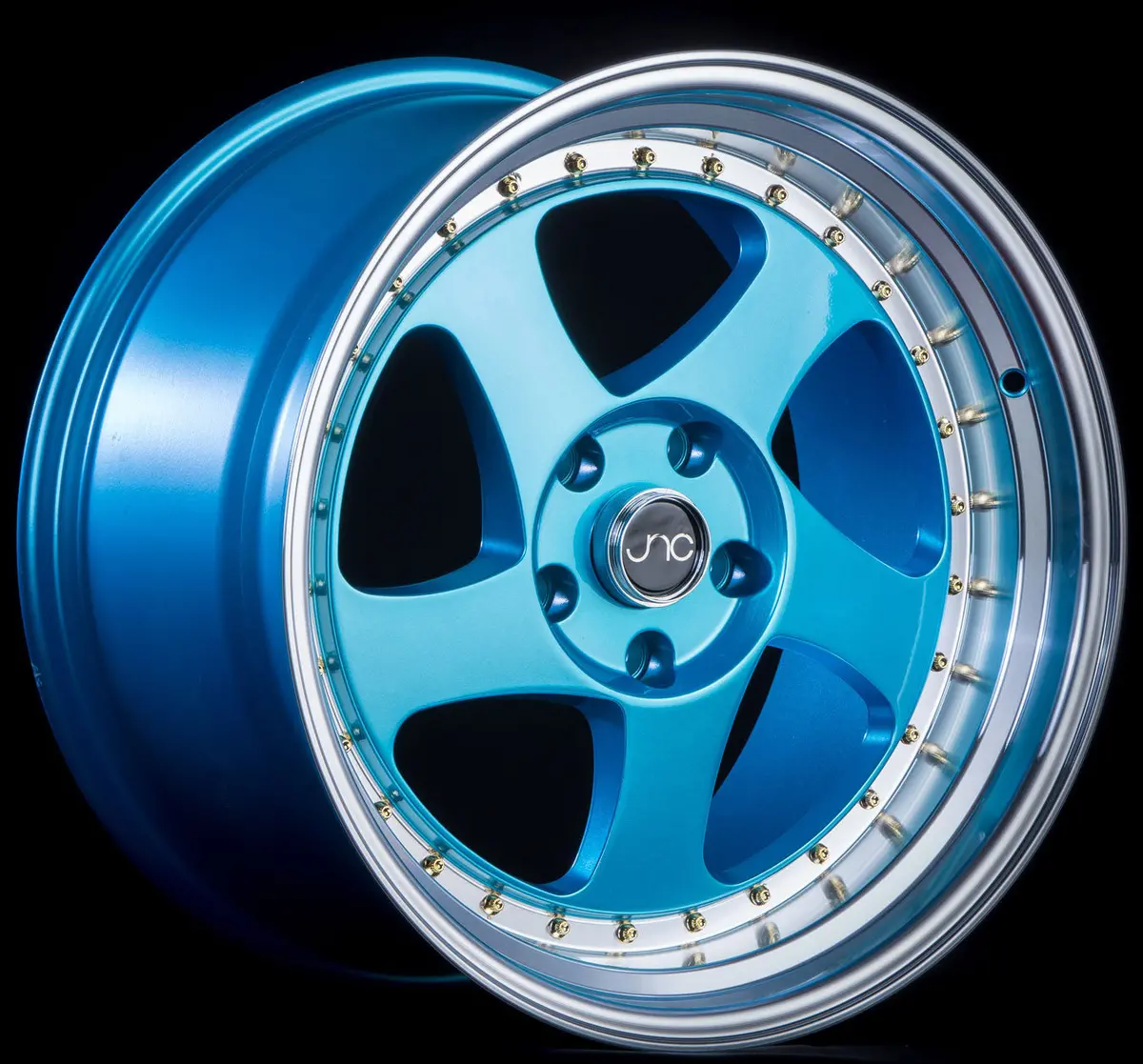 Jnc034 Teal Blue Machine Lip Gold Rivets 2