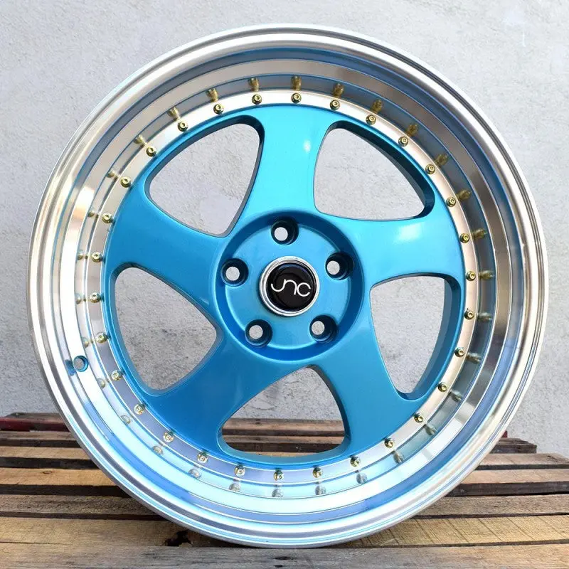 Jnc034 Teal Blue Machine Lip Gold Rivets 4