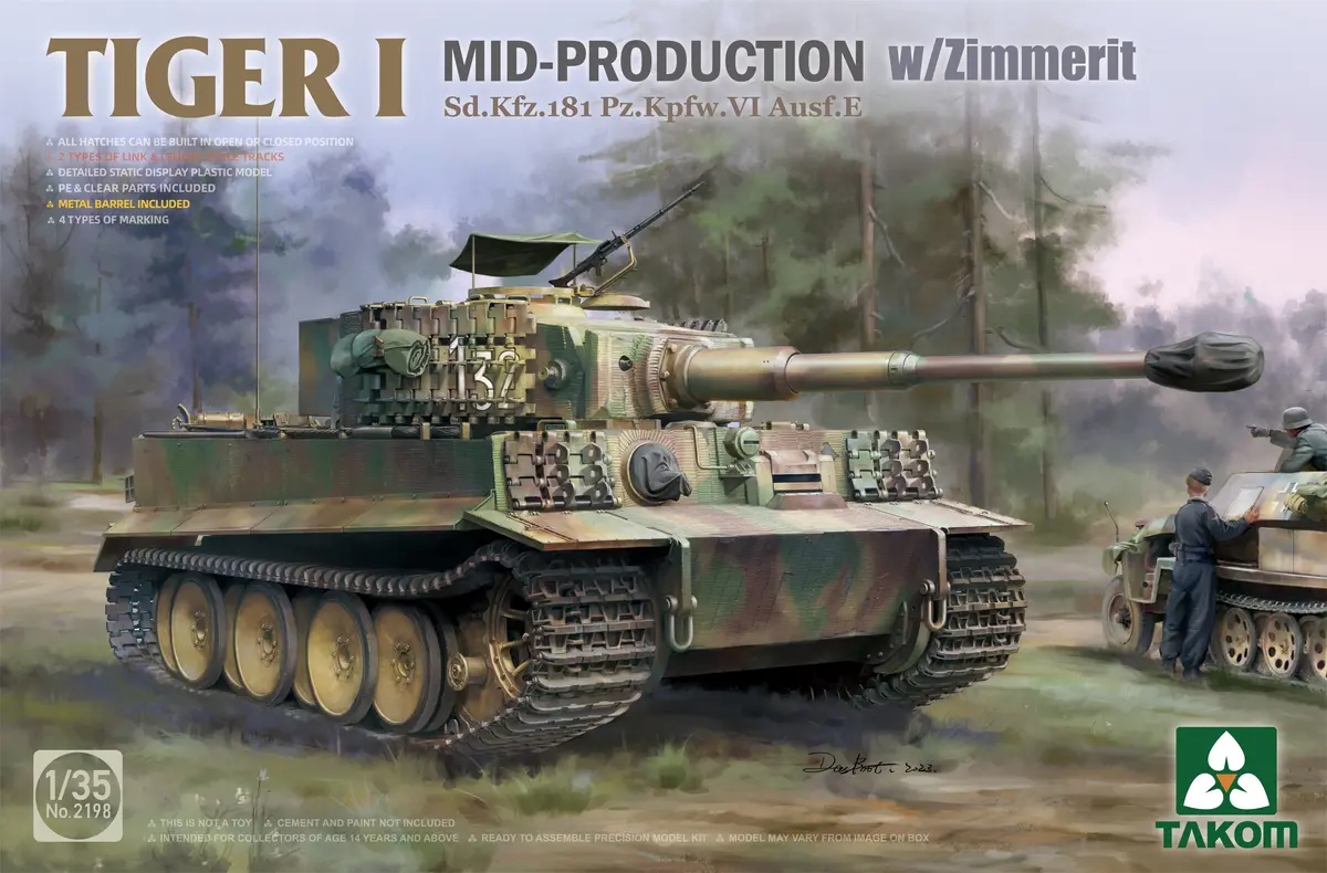 Takom 1/35 Tiger I Mid-Production W/Zimmerit Sd.Kfz.181 Pz.Kpfw.Vi Ausf.E 1