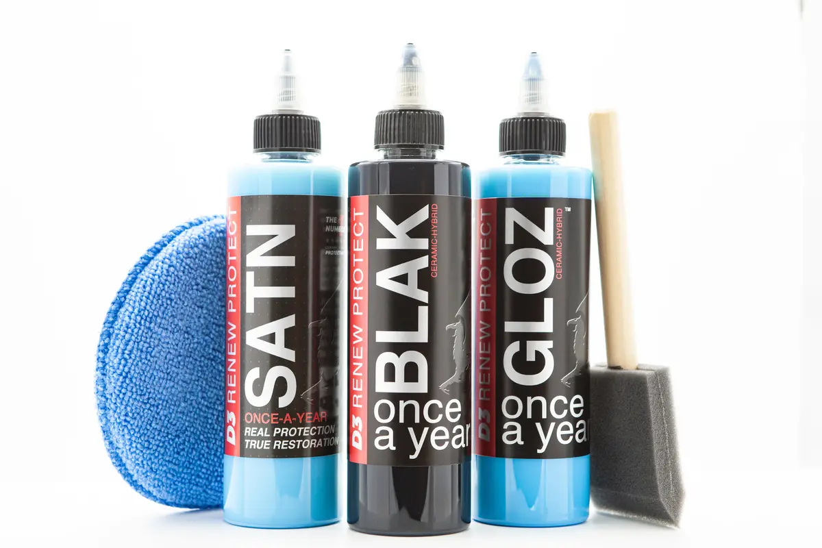 Home Set Or Shop Set W/ 2 Prep - Blak + Gloz + Satn Kit, 100% Oem Color Restoration, Dry Rot Prevention, Rv, Boat, Motorcycle & Golf Cart-Safe 1
