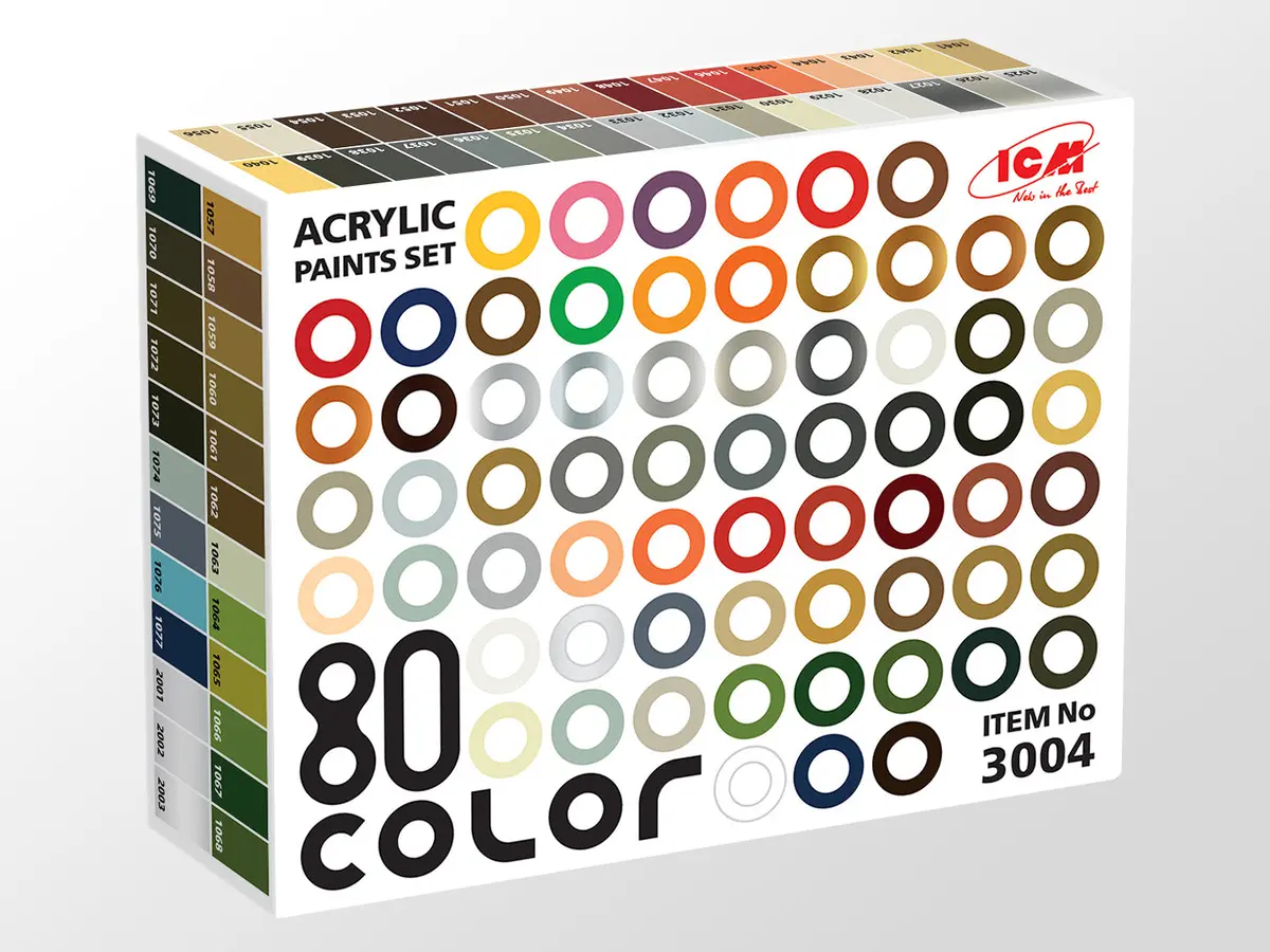 Icm Acrylic Paint Sets - 80 Bottles (77 Colour+3 Varnish) Х 12M 1