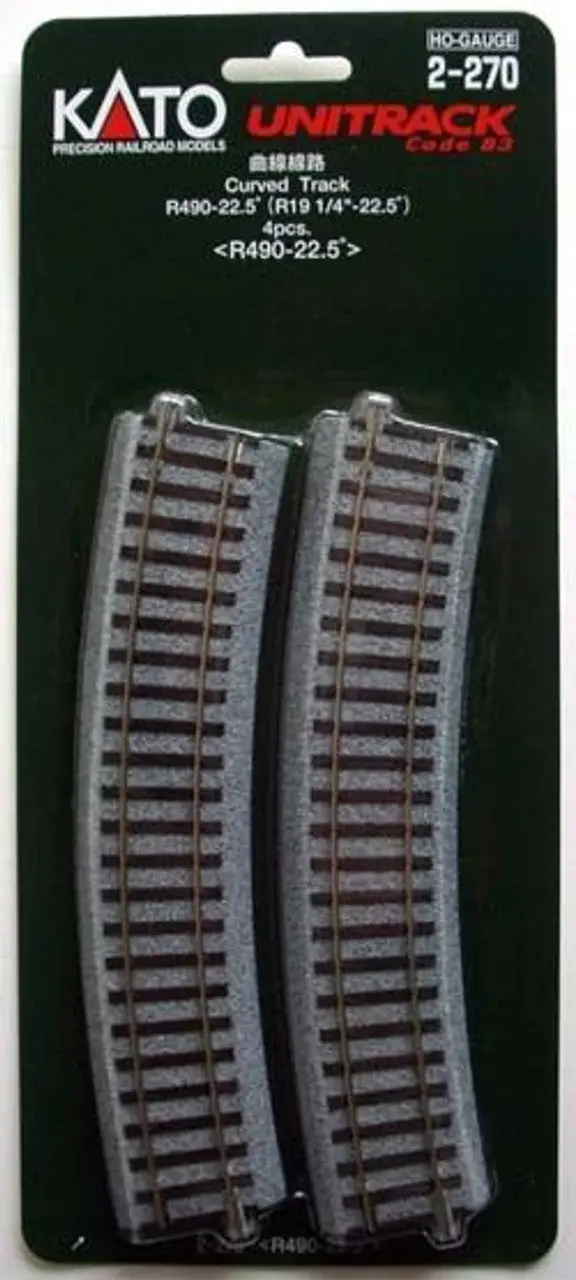 Kato 2-270 490Mm (19 1/4') Radius 22.5 Curve Track R490-22.5 (4 Pcs.) (Ho Scale) 1