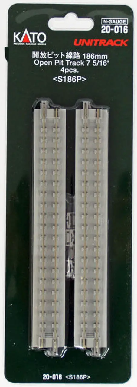 Kato 20-016 186Mm (7 5/16') Open Pit Track S186p (4 Pcs.) (N Scale) 1