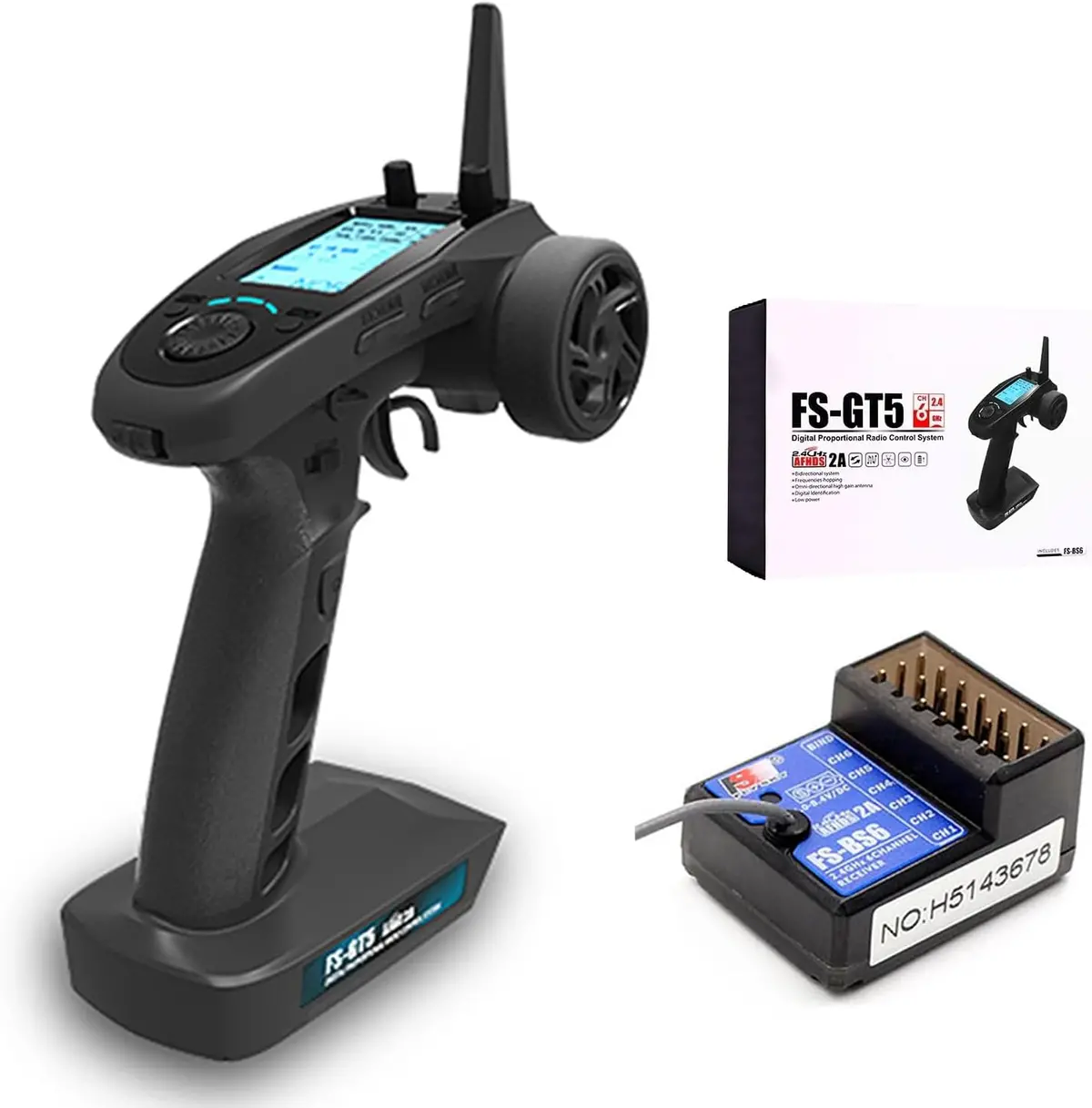 Flysky Fs-Gt5 2.4G 6Ch Afhds Rc Transmitter W/ Fs-Bs6 Receiver 1