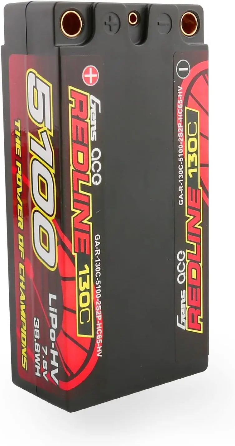 Gens Ace Redline Series 5100Mah 7.6V 130C 2S2p Hardcase Hv Shorty Lipo Battery 1