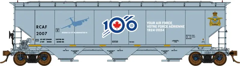 North American Railcar - N Scale - 3 Bay Hopper - Royal Canadian Air Force (Rcaf)(Gray/White Lettering/ Blue/Red 100Th Anniversary Logo)(Special Features) - Single Car - Rcaf 2007 Boeing Cc-177 Globemaster Iii 1