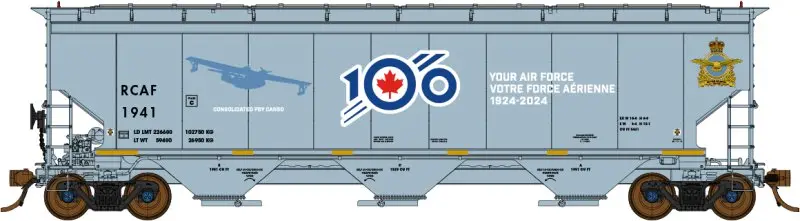North American Railcar - N Scale - 3 Bay Hopper - Royal Canadian Air Force (Rcaf)(Gray/White Lettering/ Blue/Red 100Th Anniversary Logo)(Special Features) - Single Car - Rcaf 1941 Consolidated Pby 1