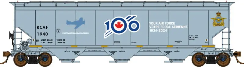 North American Railcar - N Scale - 3 Bay Hopper - Royal Canadian Air Force (Rcaf)(Gray/White Lettering/ Blue/Red 100Th Anniversary Logo)(Special Features) - Single Car - Rcaf 1940 North American 1