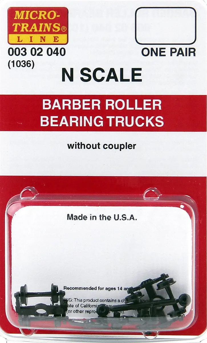 Micro Trains 003 02 040 - N Scale Barber Roller Bearing Trucks W/O Couplers (1Pair) 1