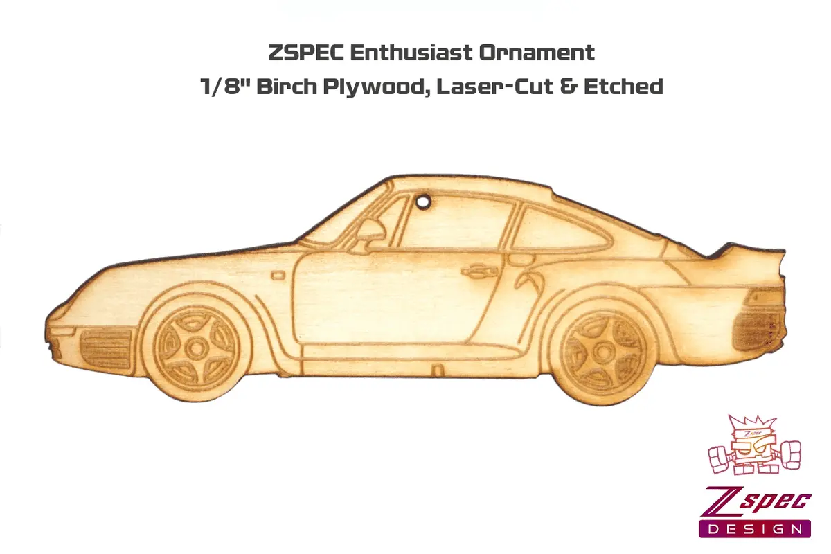 Zspec Laser-Engraved Birch Ornament, Style: Porsche 959, ~5-Inch Wide 2