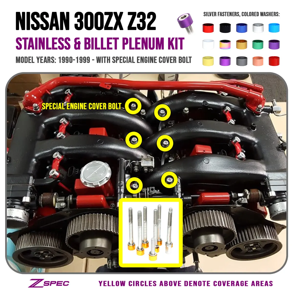 Zspec Upper-To-Lower Plenum Fasteners For 90-96 Nissan 300Zx Z32 W/ Threaded Bolt 1