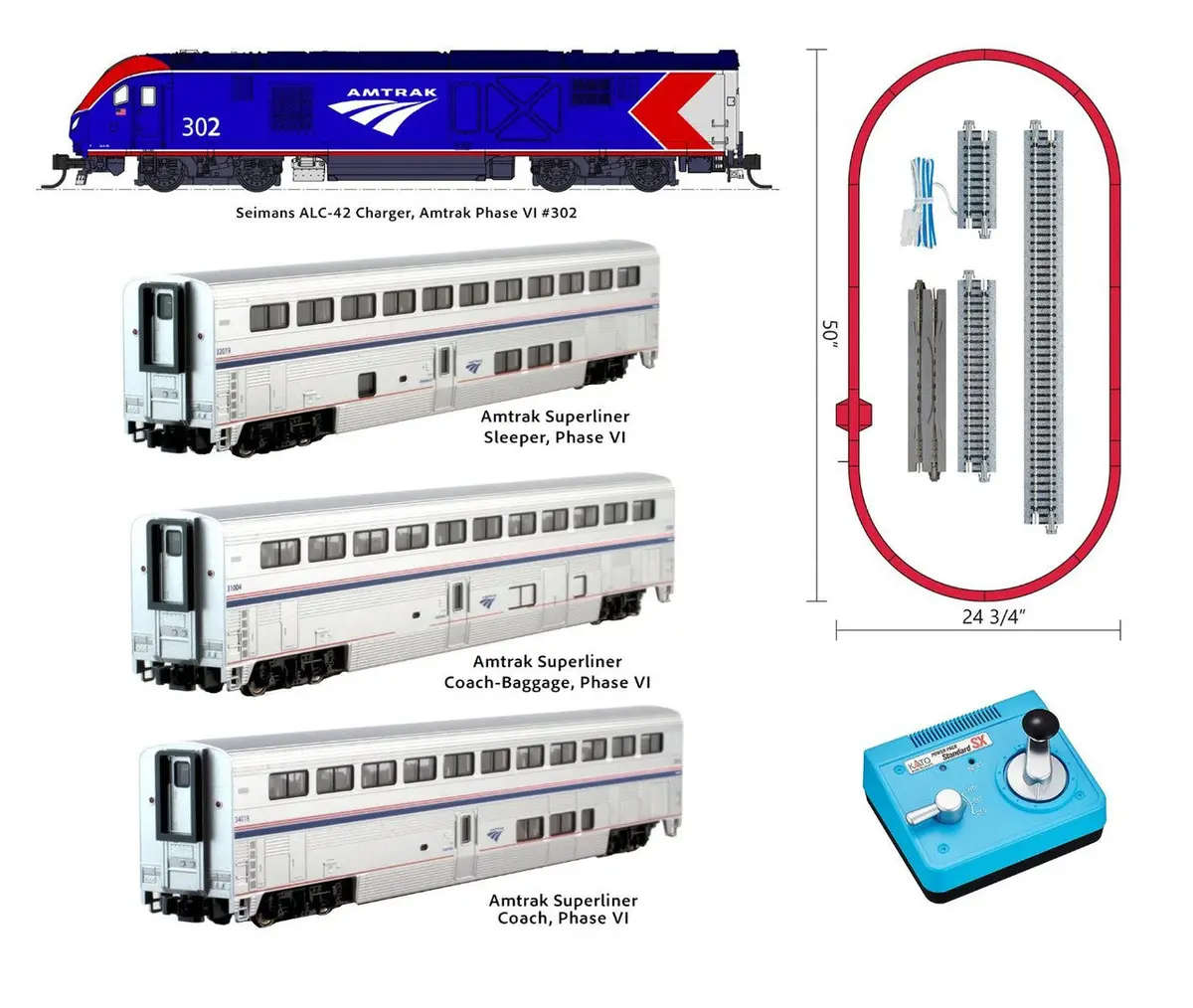 Kato 106-0019 - Alc-42 Charger & Superliner Starter Set Amtrak (Amtk) - N Scale 1