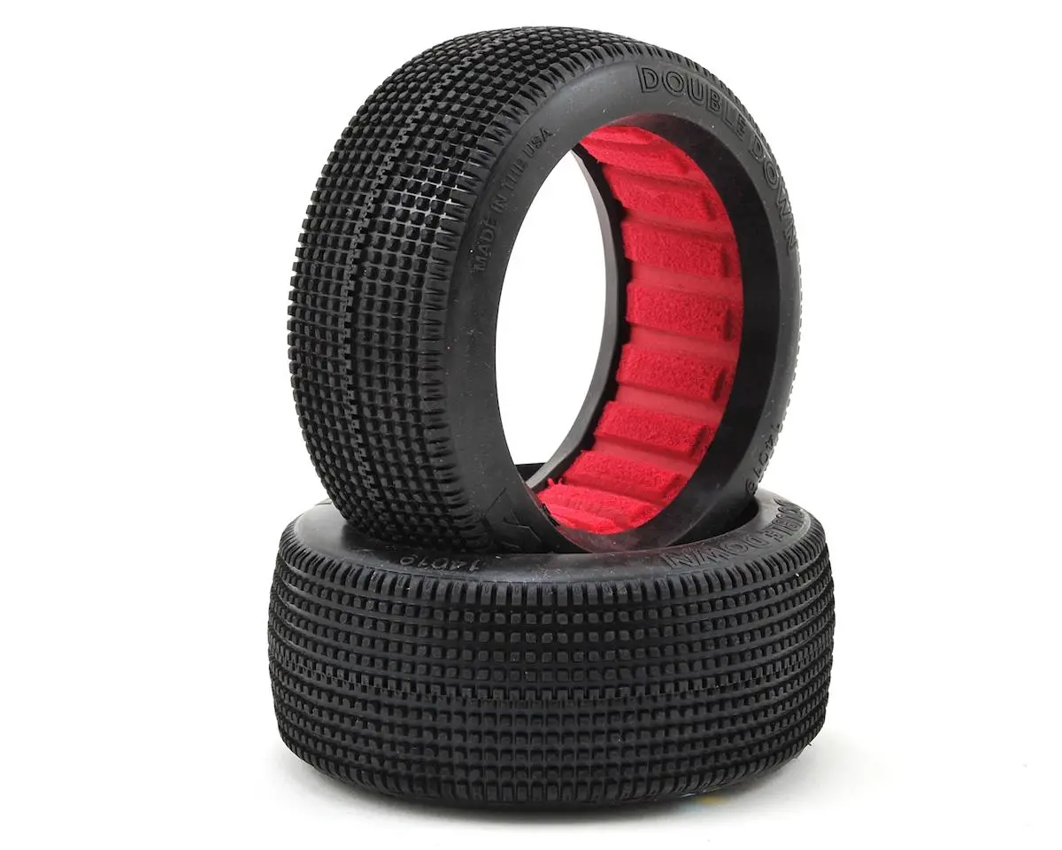 Double Down 1/8 Buggy Tires W/ Red Inserts, Medium Long Wear (2) 1