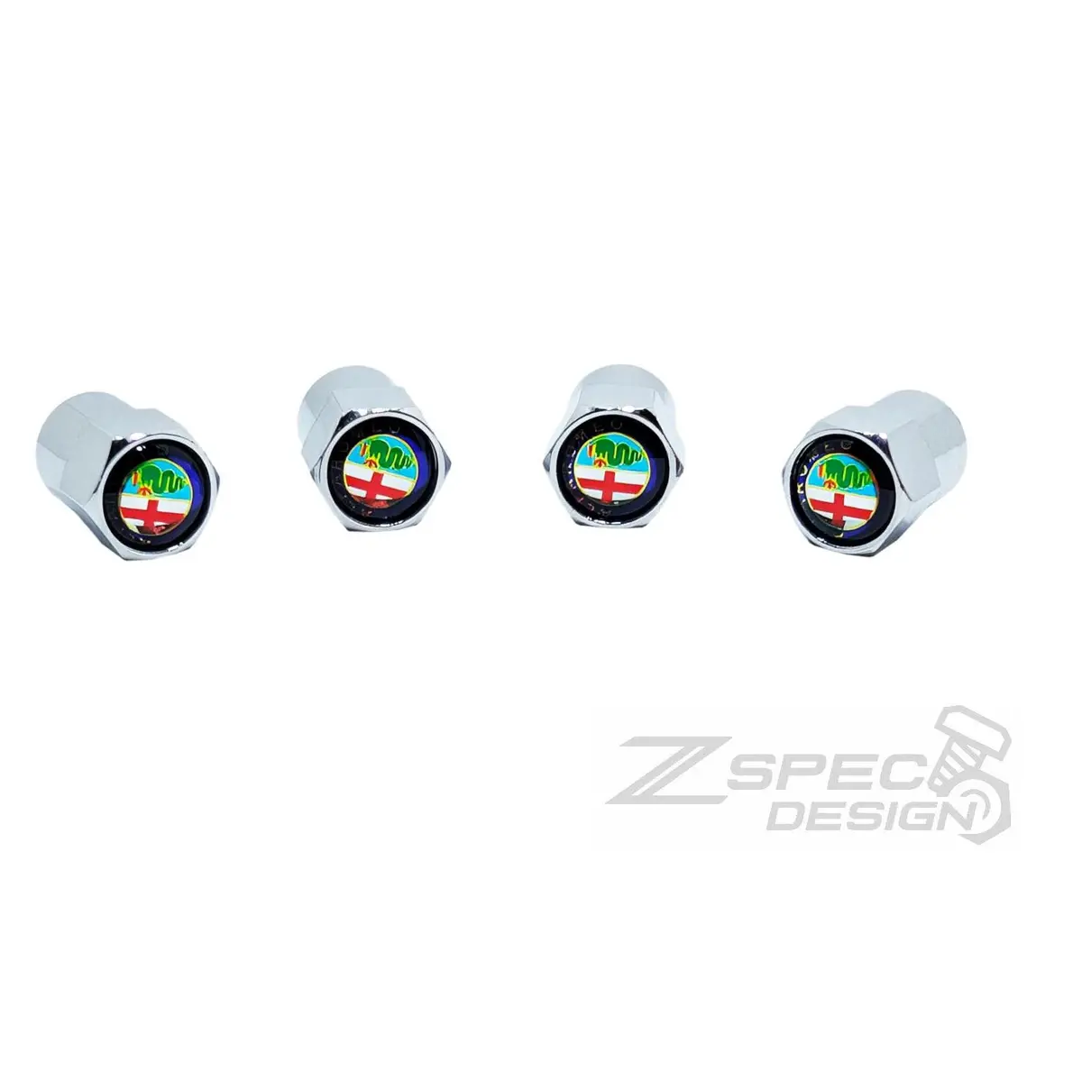 Chrome Valve Stem Tire Caps, Style: Alfa Romeo Style 1