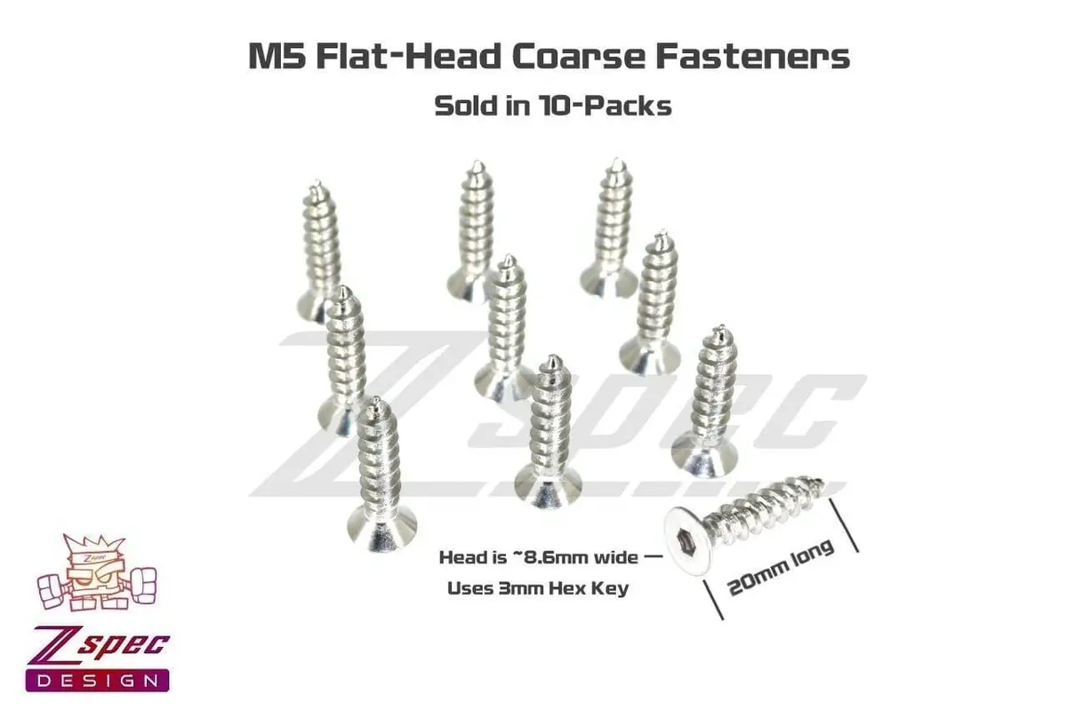Zspec M5x20mm Coarse Flat-Head Fhsc Fasteners, Stainless, 10-Pack 2