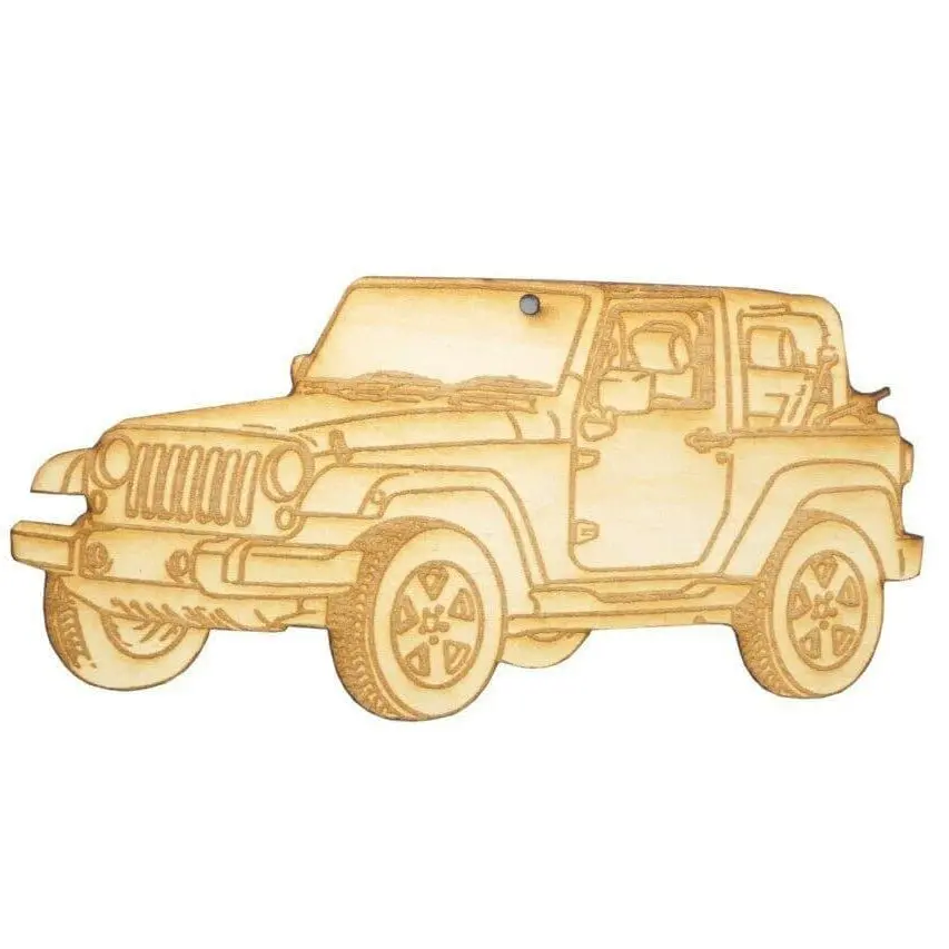 Zspec Laser-Engraved Wood Ornament, Style: Jeep Wrangler, ~5" 1
