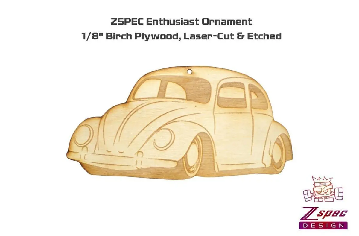 Zspec Laser-Engraved Birch Ornament, Style: Vw Classic Beetle/Bug, ~5-Inch Wide 2