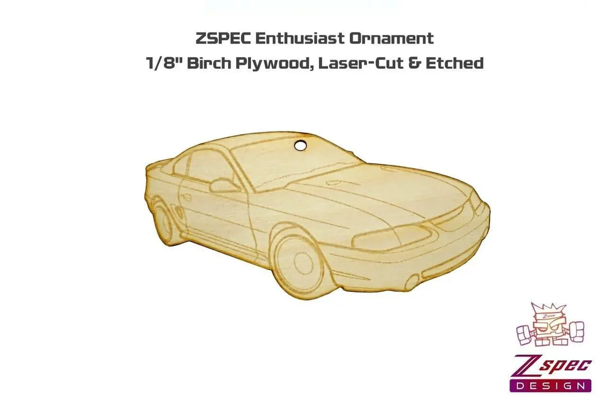 Zspec Laser-Engraved Birch Ornament, Style: Ford Mustang Sn95, ~5-Inch Wide 2