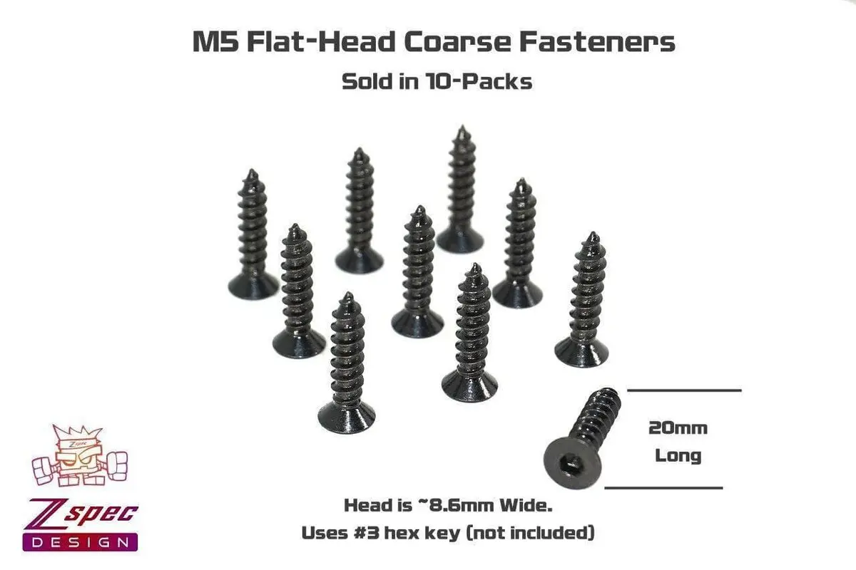 Zspec Black Fhsc M5x20mm Coarse Flat-Head Fhsc Fasteners, Stainless, 10-Pack 2