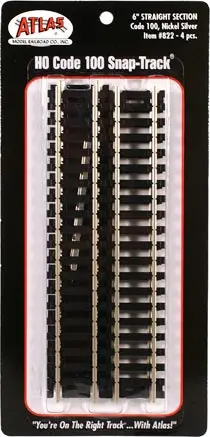 Atlas 822 Ho Code 100 Nickel Silver 6" Straight Snap-Track (4Pcs) 1