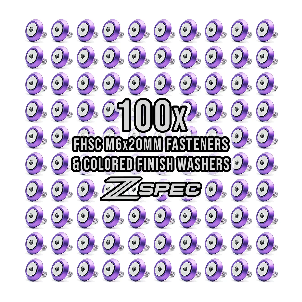 100-Pack - M6x20 Stainless Fasteners With Billet Fender-Finish Washers - Zspec 1