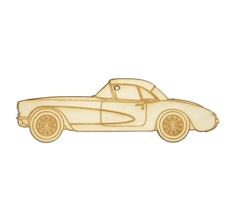 Zspec Laser-Engraved Wood Ornament, Style: Corvette C1, Birch, ~5" 1