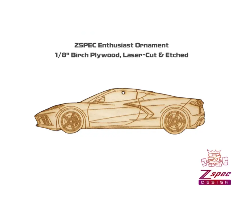 Zspec Laser-Engraved Wood Ornament, Style: Corvette C8, Birch 2
