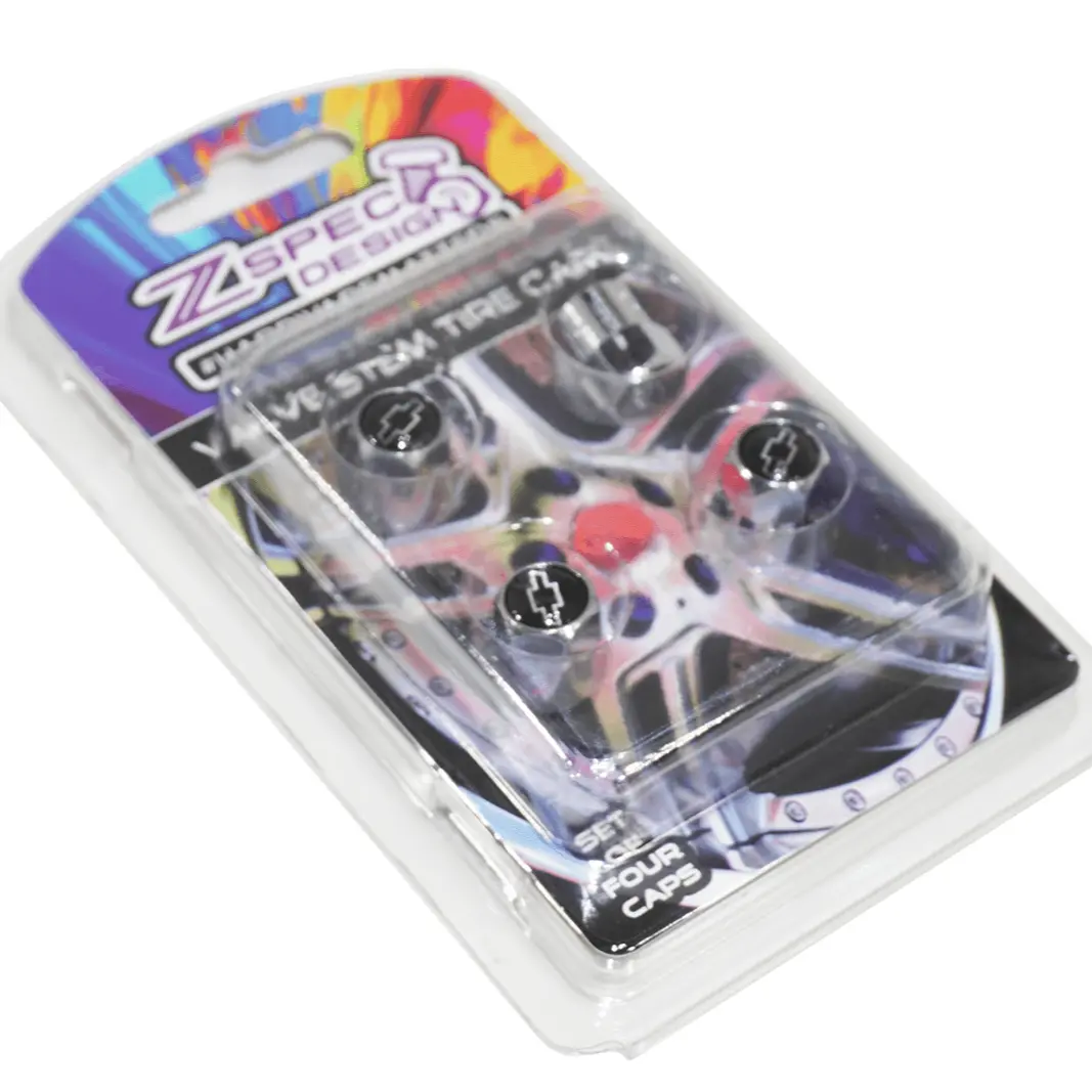 Chrome Valve Stem Tire Caps, Style: Chevy, Black & Chrome Bow-Tie 2