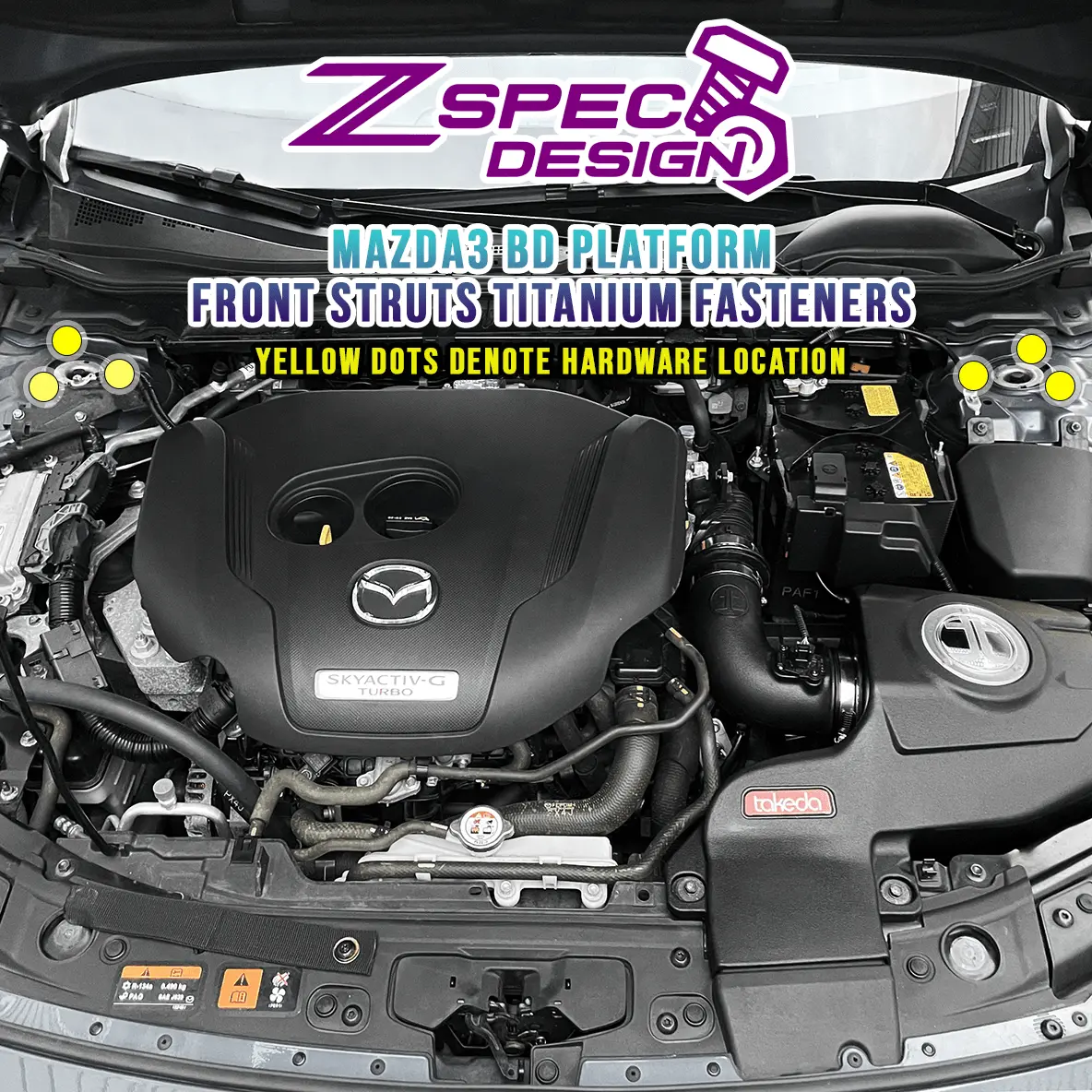 Zspec Front-Struts Dress-Up Fastener Kit For The '19+ Mazda3 2.5 Turbo Bp, Titanium 1