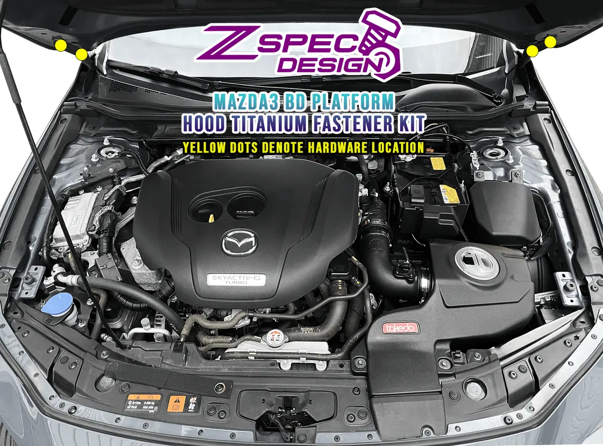 Zspec Hood Dress-Up Fastener Kit For The '19+ Mazda3 2.5 Turbo Bp, Titanium 1