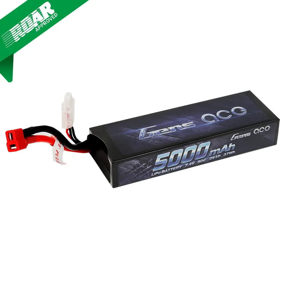 Gens Ace - 042 - 5000Mah 2S1p 7.4V 50C Lipo Deans Plug Hard Case 138X47x25mm 1