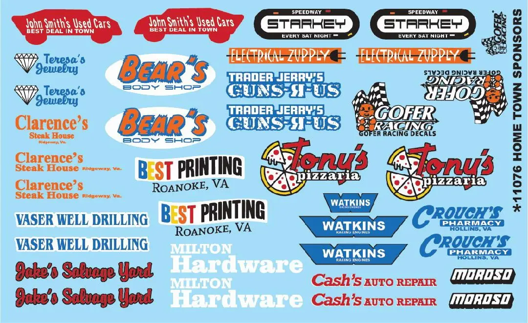 Gofer Racing 11076 1/24-1/25 Decal Sheet Hometown Sponsors 1