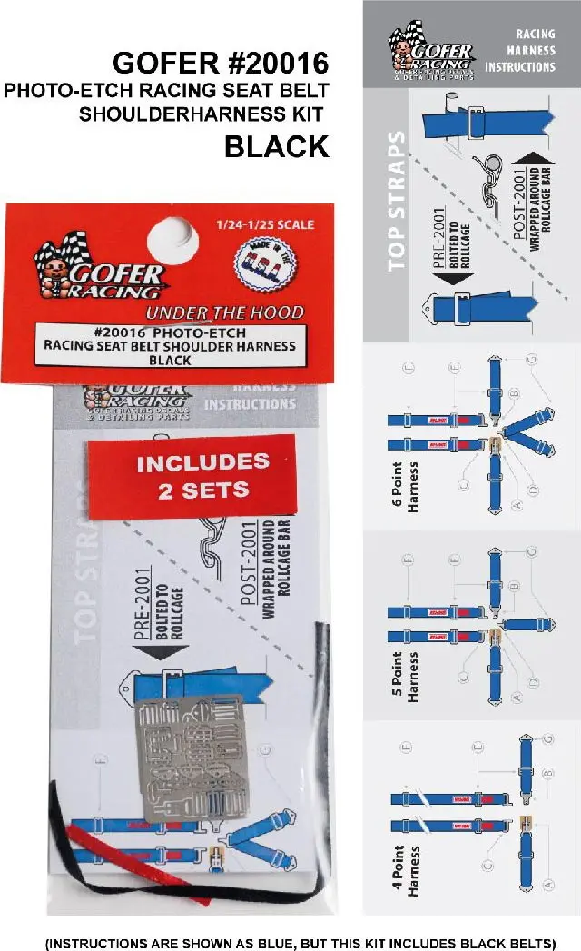 200003 Gofer Racing 1/24-1/25 Photo-Etch Seatbelt And Shoulder Harness Kit Black 1