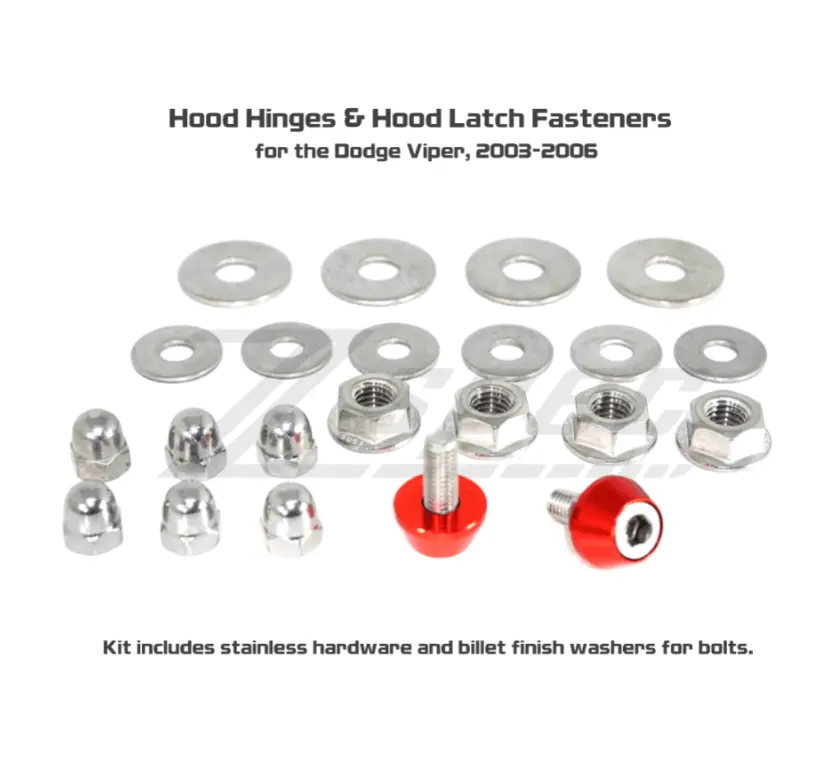 Zspec Hood & Hood Latch Fastener Kit For '03-06 Dodge Viper, Stainless & Billet 5