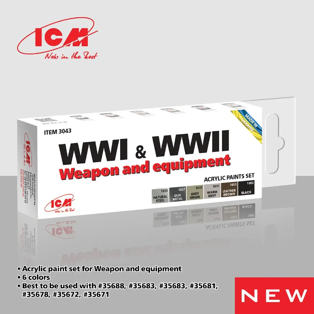Icm Acrylic Paint Set For Wwi & Wwii Weapon & Equip (6 Colours) 1