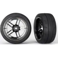 Tires/Wheels Glued 1.9 Rear (2) Split-Spoke Blk Chrome 1