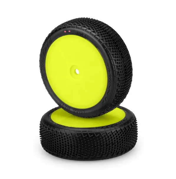 Fuzz Bite Pre-Glued Front 4Wd Buggy Tire, Pink Compound, Yellow Wheel 1