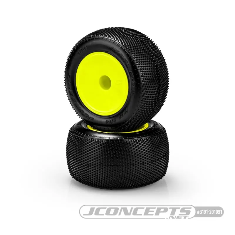 Fuzz Bite Pre-Glued Stadium Truck Tires, Yellow (2) 1