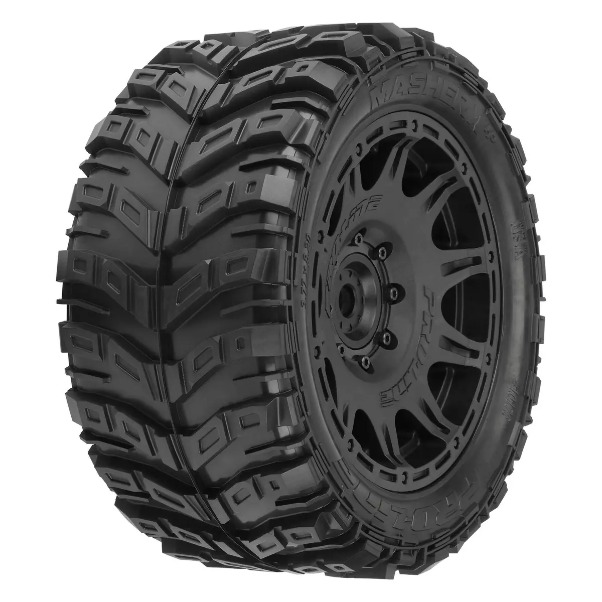 Masher X Hp Belted 1/6 F/R 5.7” Mtd Tires, Black (2) 1