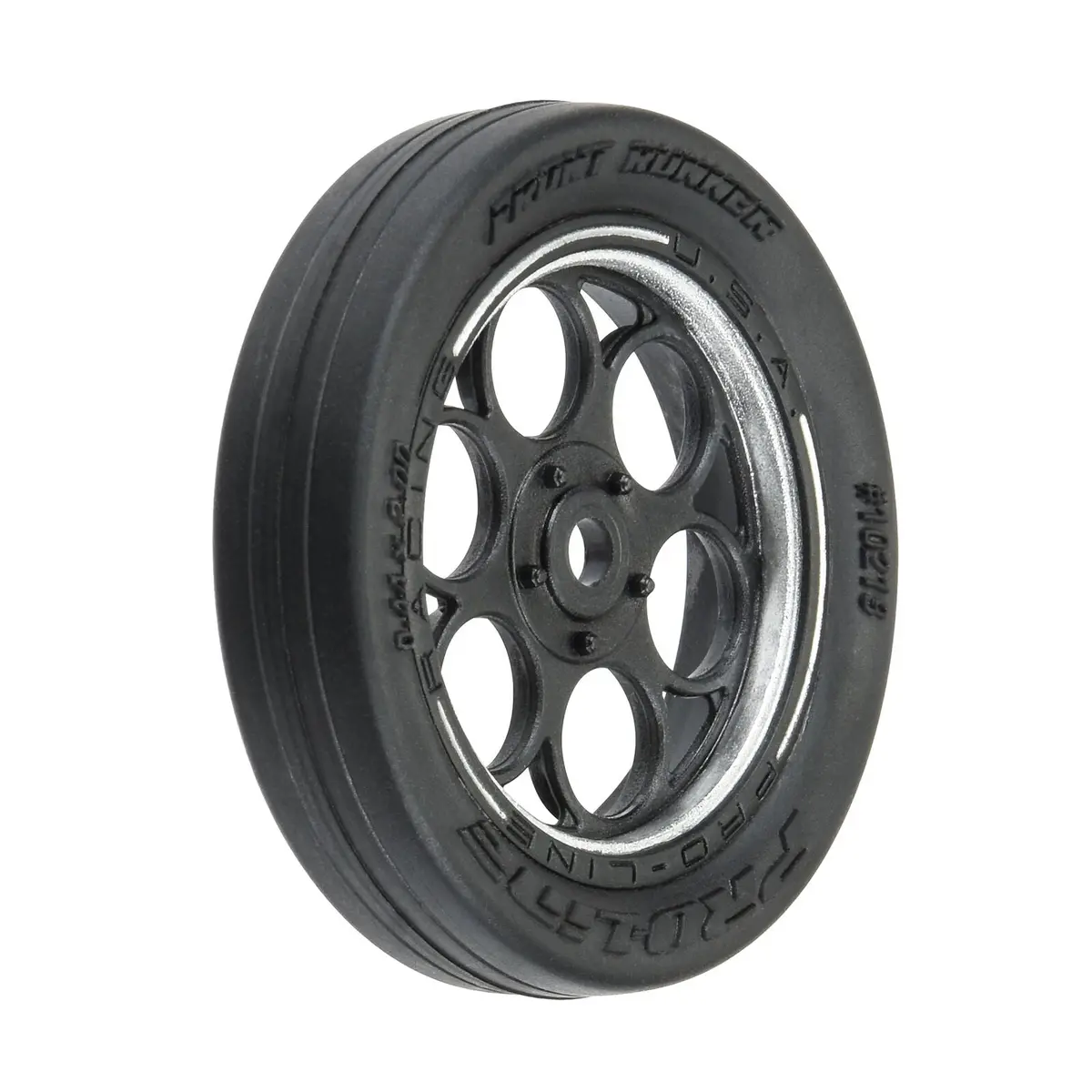 Mini Drag 1/16 Front Mtd Tires, Black/Silver (2) 1