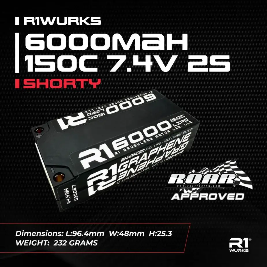Enhanced Graphene 7.4V 2S Shorty Lipo Battery, 6000Mah 150C 1