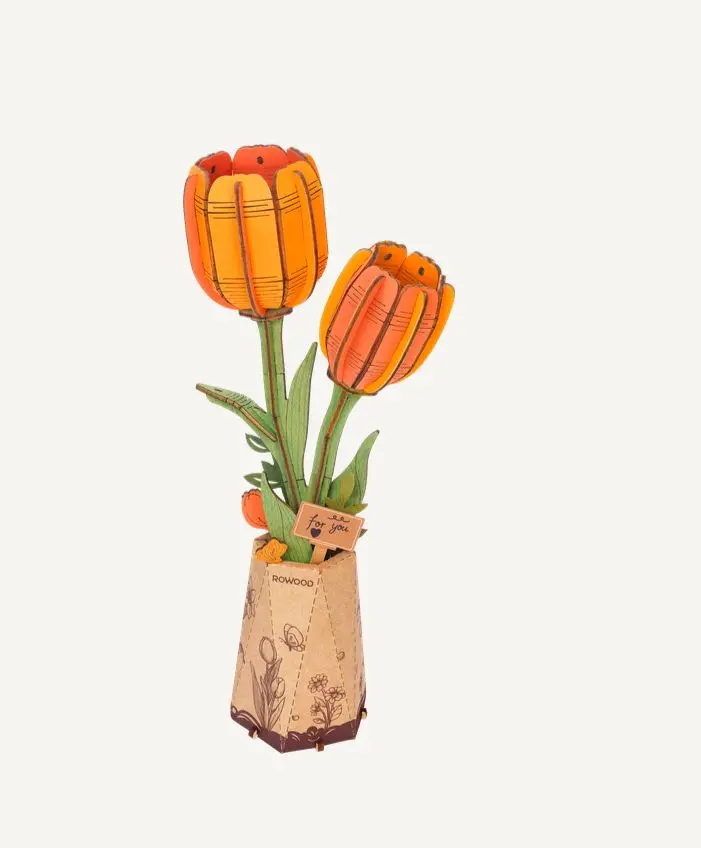 Rowood Diy Orange Tulip 3D Wooden Puzzle 1