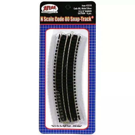 Atlas 2510 N-Scale Code-80 9-3/4" Radius Curve Snap-Track (6) Nickel Silver 1