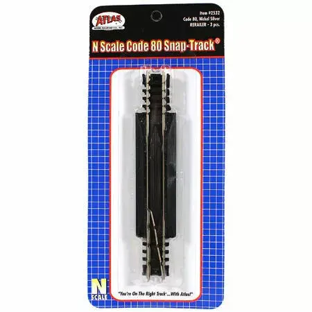 Atlas 2532 N-Scale Code-80 Rerailer (3) Nickel Silver, Black Ties Snap-Track 1