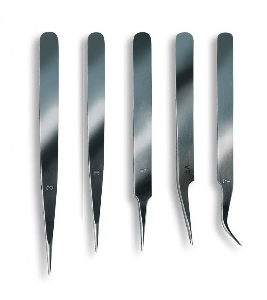 Artesania Latina 27068 Set Of 5 Stainless Steel Tweezers With Fine Point 1