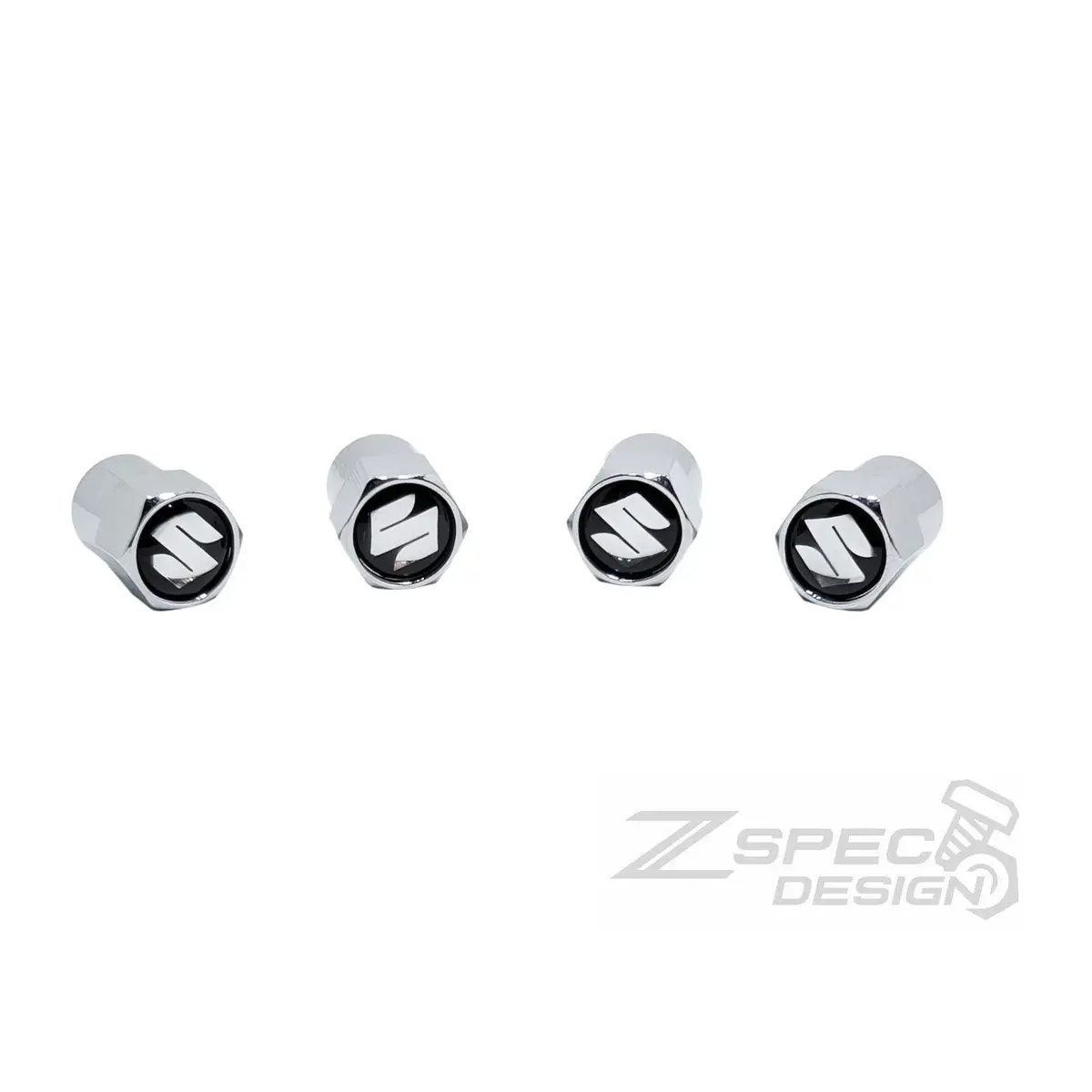 Chrome Valve Stem Tire Caps, Suzuki Style 1